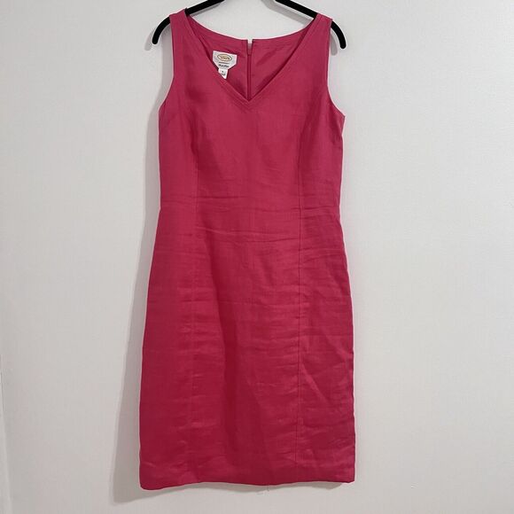 Talbots Irish 100% Linen Pink Midi Pencil Dress Size 6 Sleeveless Y2K Coquette - Picture 1 of 7